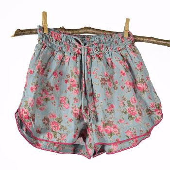Pyjama Shorts - Dusky Blue Rambling Rose