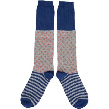 Lambswool Knee High Socks - Grey & Orange Dots Stripes